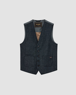 Mason Herringbone Waistcoat - Indigo Blue