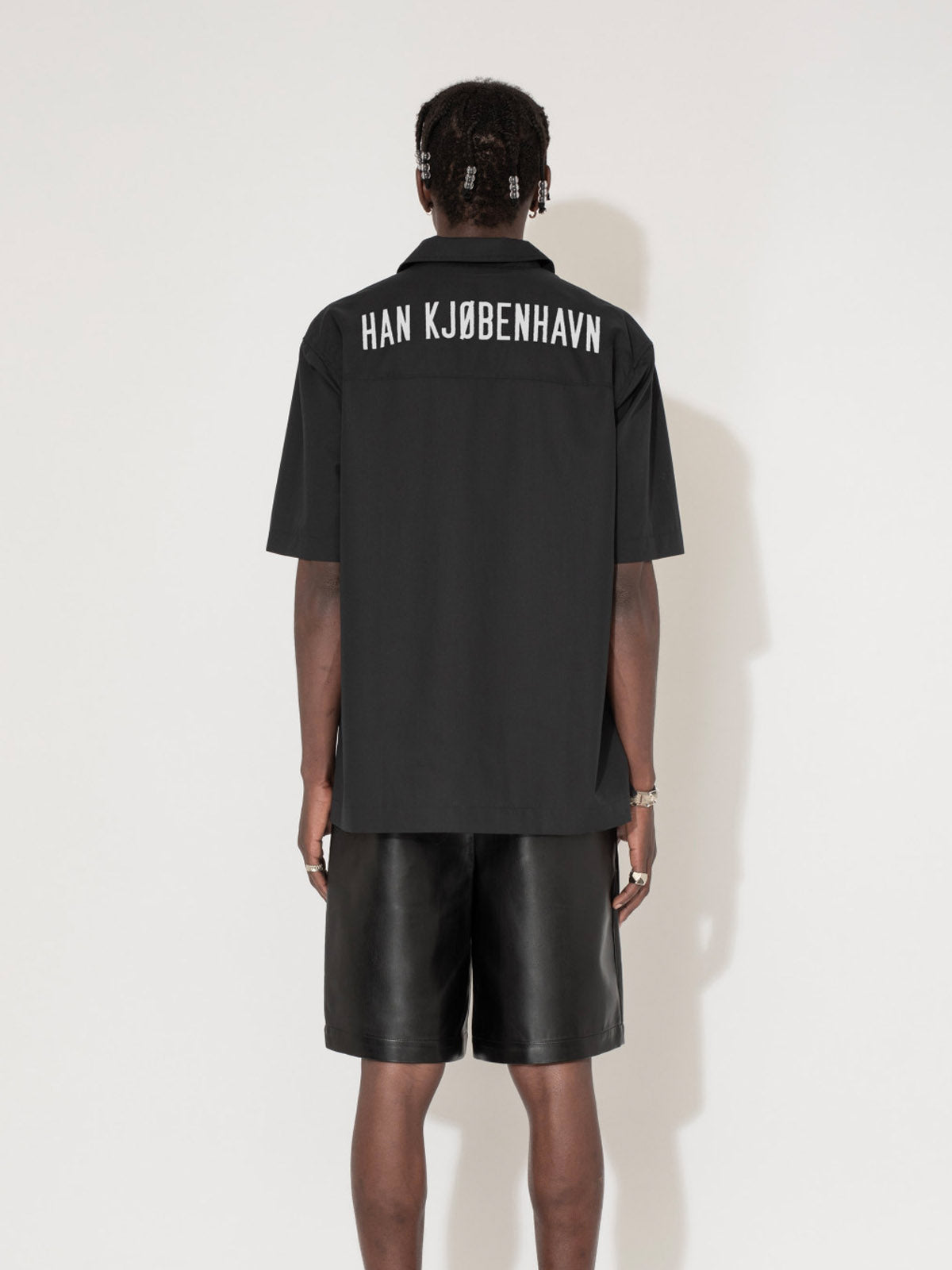 Logo Cotton Poplin Camp-Collar - Black