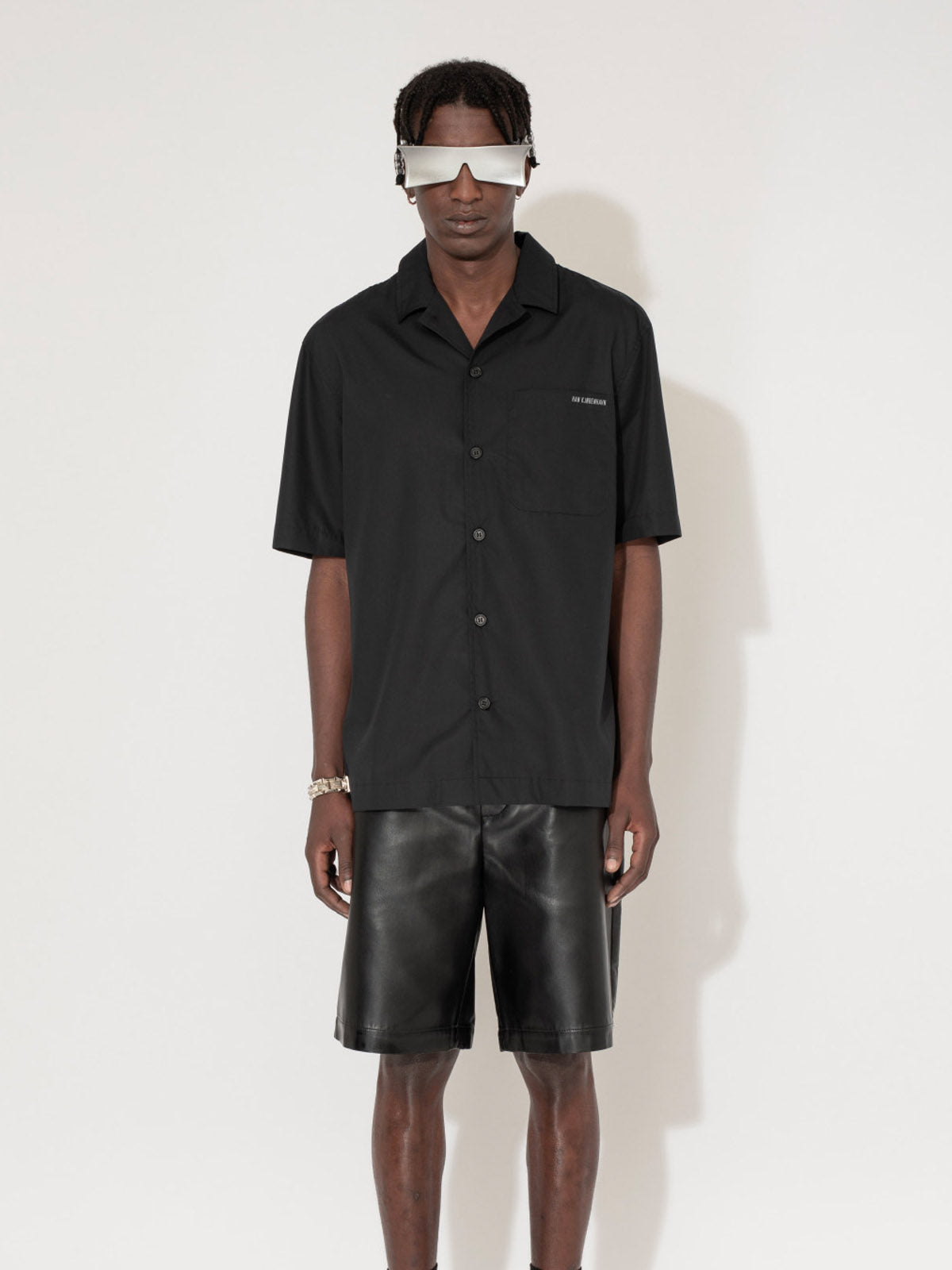Logo Cotton Poplin Camp-Collar - Black