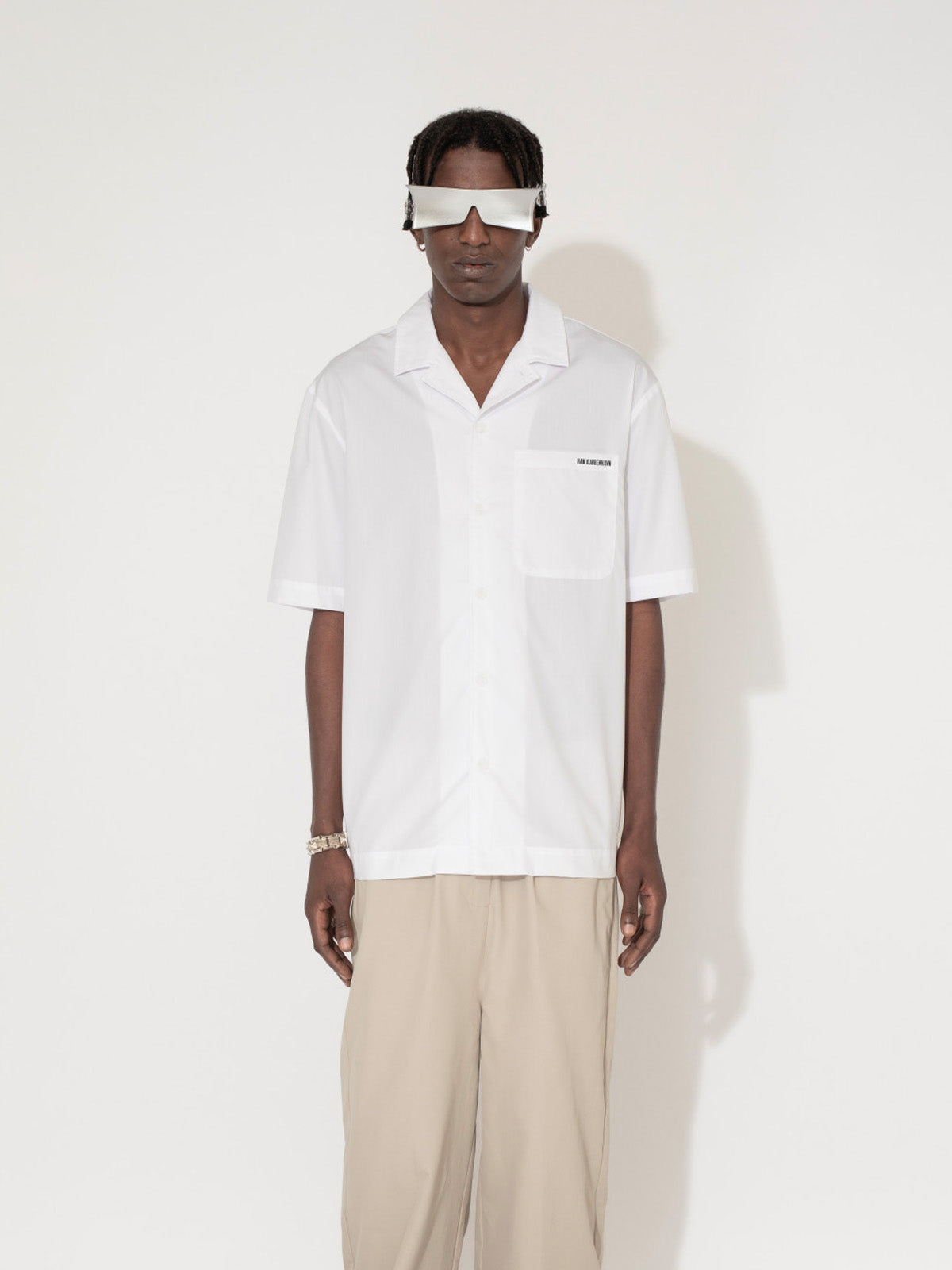 Logo Cotton Poplin Camp-Collar - White