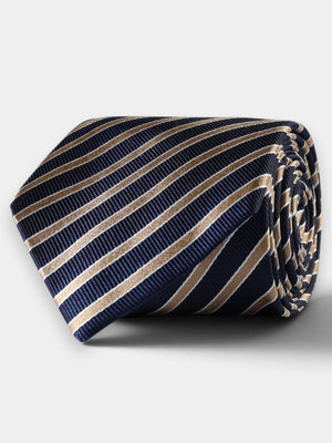 Striped Silk Tie - Navy