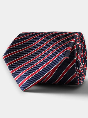 Striped Silk Tie - Navy/Red
