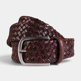 Braided leather belt 35 mm - Dark Brown
