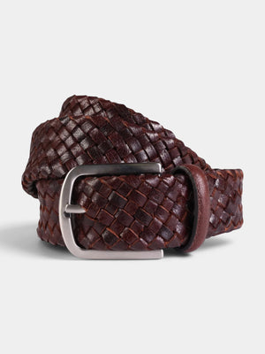 Braided leather belt 35 mm - Dark Brown