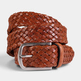 Braided leather belt 35 mm - Cognac