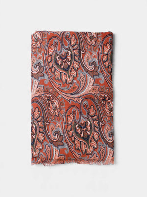 Paisley Wool Scarf - Rust