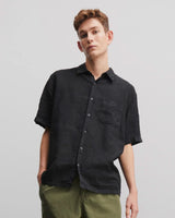 Dyed Linen Victor SS Shirt - Black