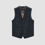 Mason Herringbone Waistcoat - Indigo Blue