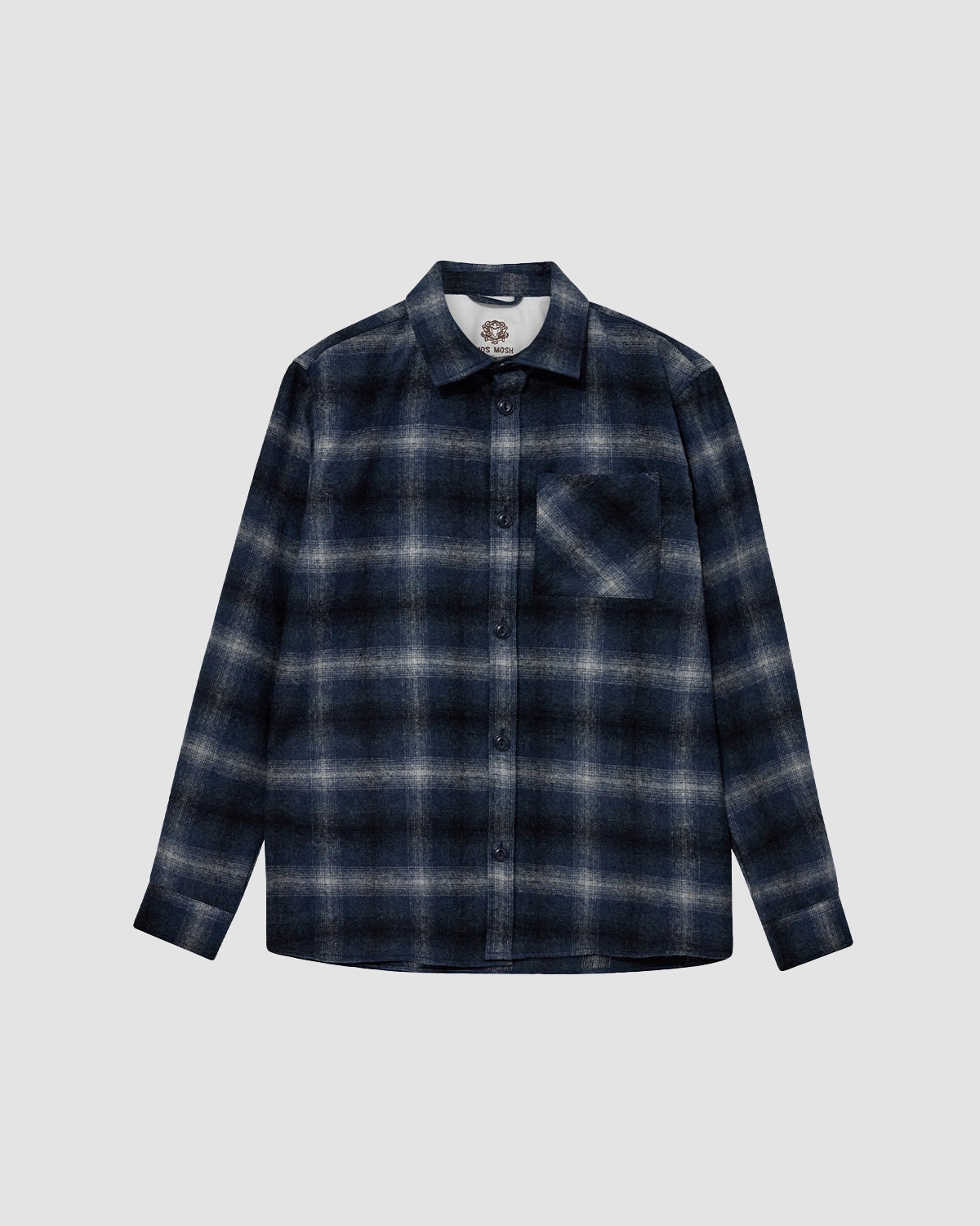 David Wool Check Overshirt - Navy