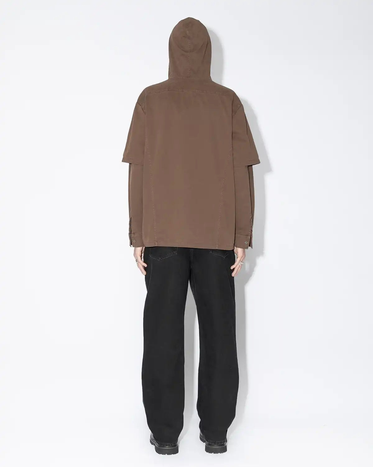 Hooded Layered Shirt - Brown