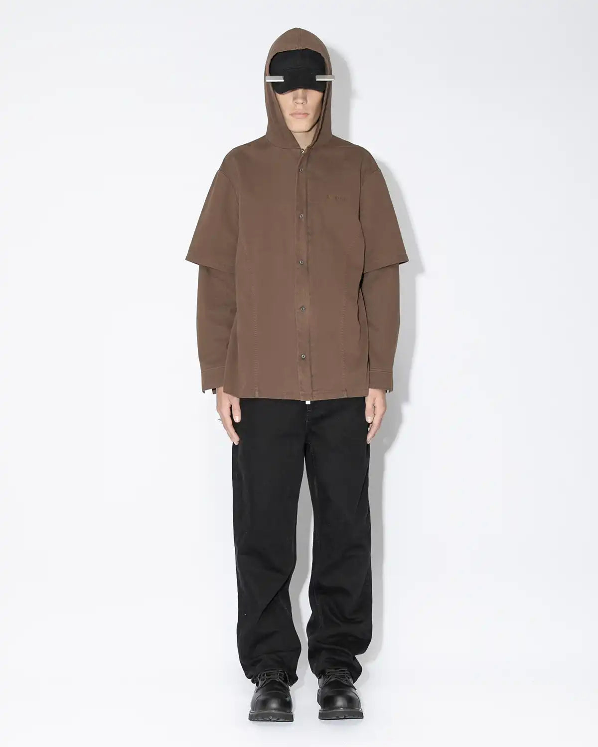 Hooded Layered Shirt - Brown