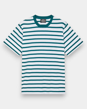 Stripe Frode Tee - Deep Sea/White