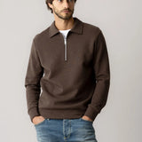 Abel Zip Polo Sweatshirt - Chocolate Brown