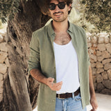 Theo Linen Stripe Shirt - Watercress