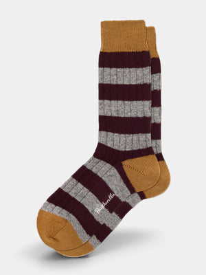 Barton Stripe Wool Socks - Maroon