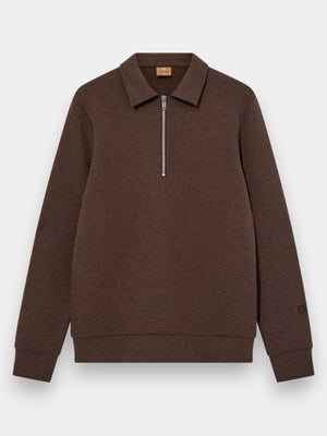 Abel Zip Polo Sweatshirt - Chocolate Brown