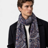Paisley Wool Scarf - Navy