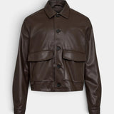 Faux Leather Overshirt - Dark Brown