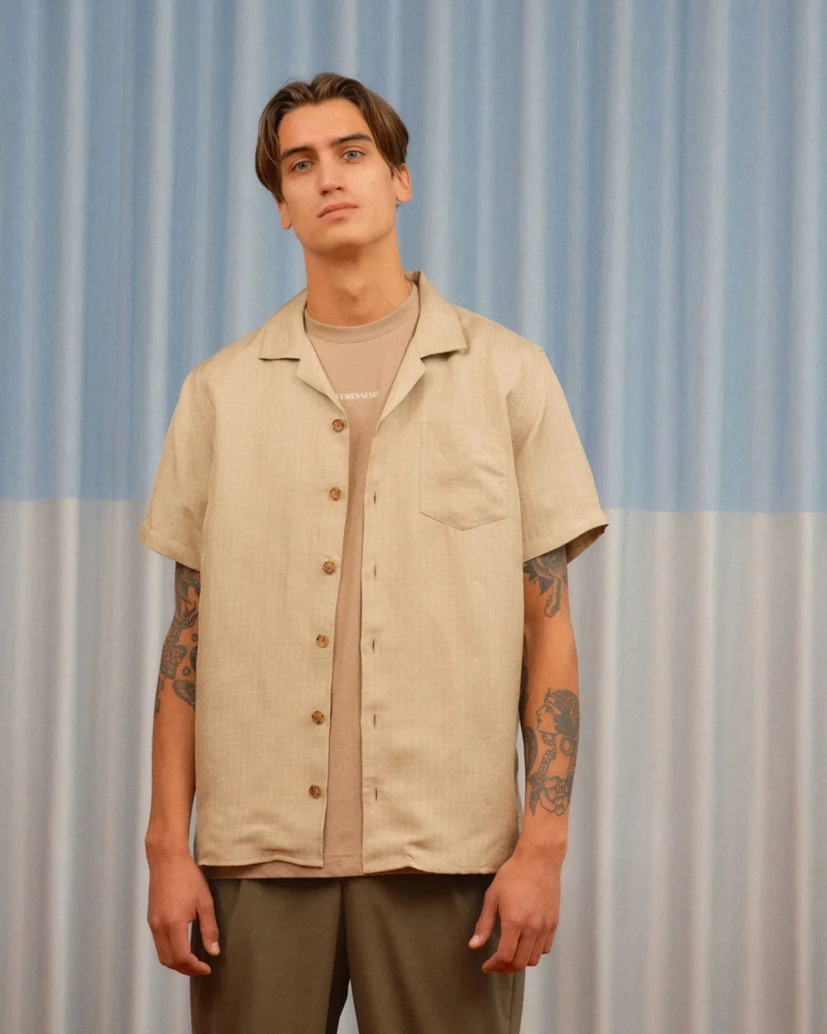 Cave 2342 SS Shirt - Taupe Check