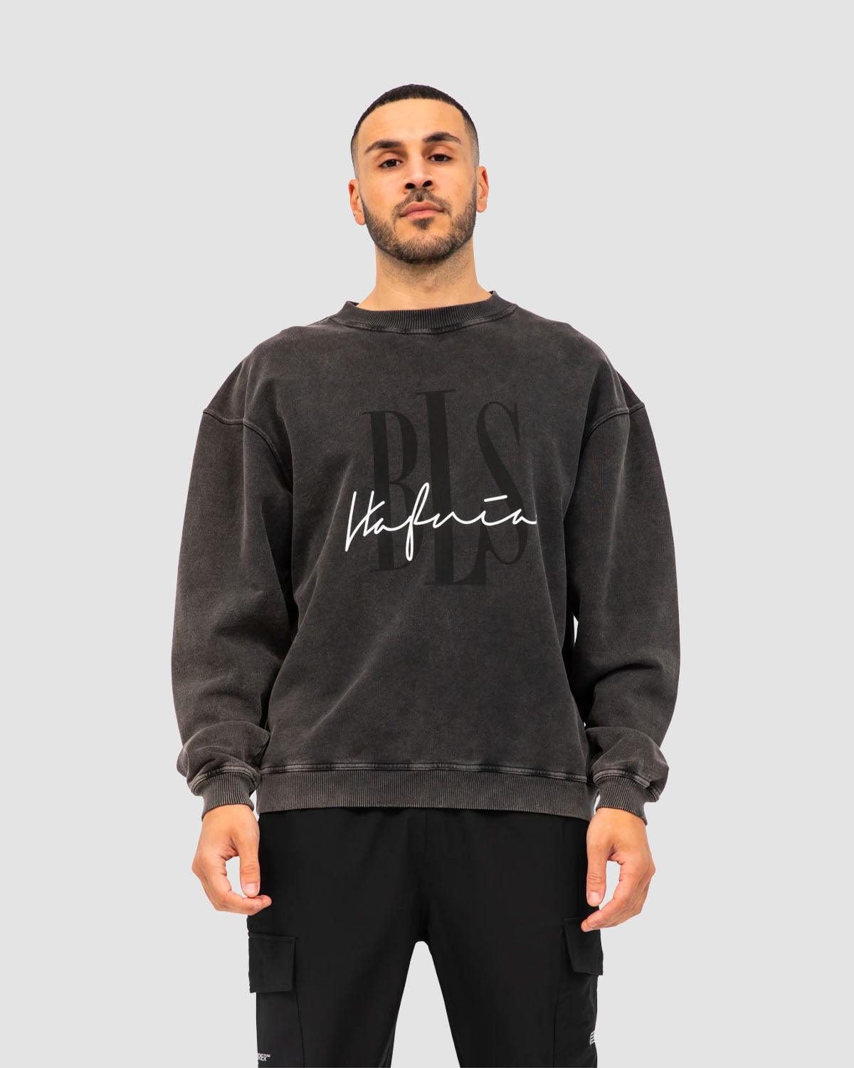 Outline Logo Crewneck - Washed Black - BLS HAFNIA - Kul og Koks