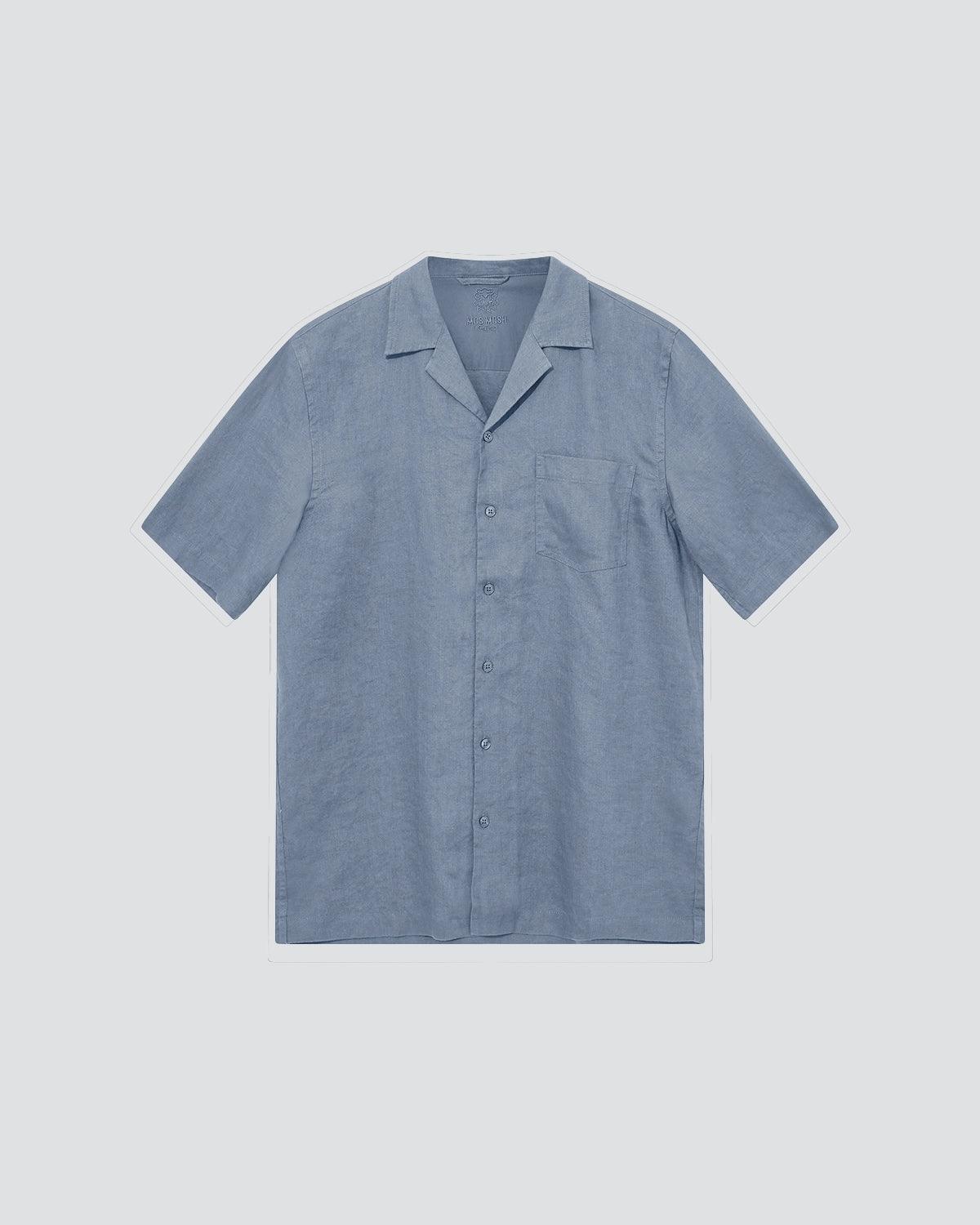 Theo Linen Cuban Shirt - Light Blue Melange - Mos Mosh Gallery - Kul og Koks