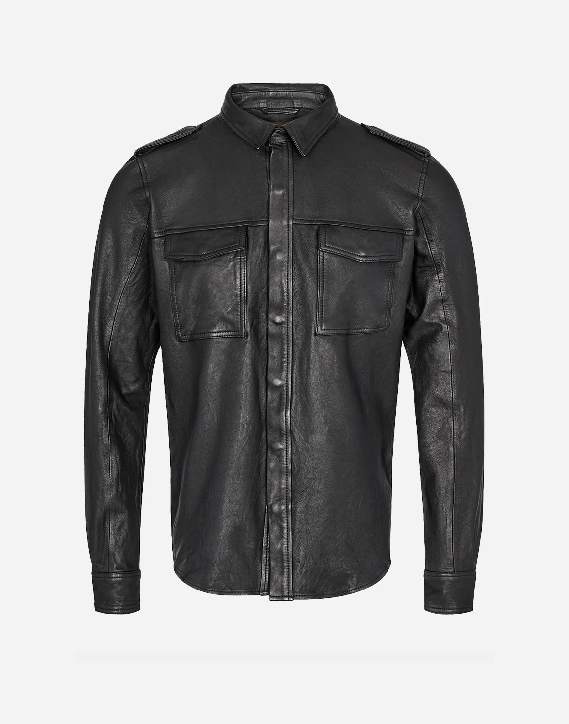 Ollie Leather Overshirt - Sort - Mos Mosh Gallery - Kul og Koks